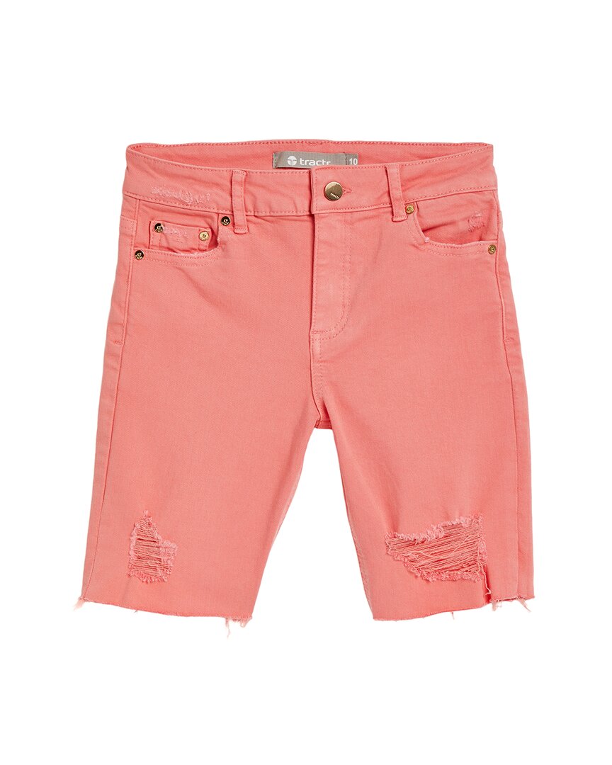 Tractr Jeans Diane Destructed Bermuda Short In Orange