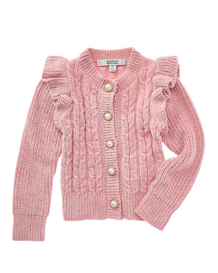 Badgley Mischka Chenille & Metallic Yarns Cardigan In Pink