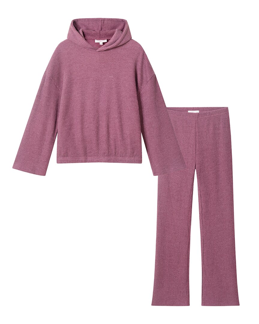 Andy & Evan Rib Knit Hoodie & Bootcut Pant Set In Purple