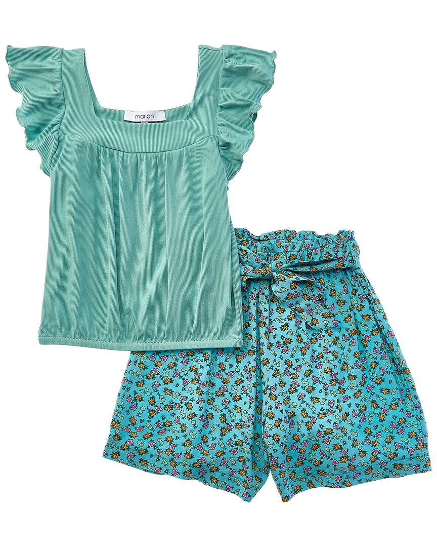 Marion 2pc Top & Floral Short Set In Green