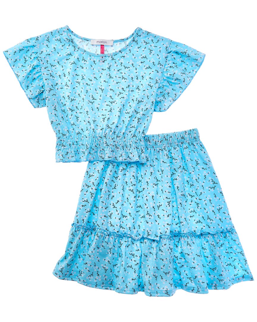 Marion 2pc Floral Skirt Set In Blue