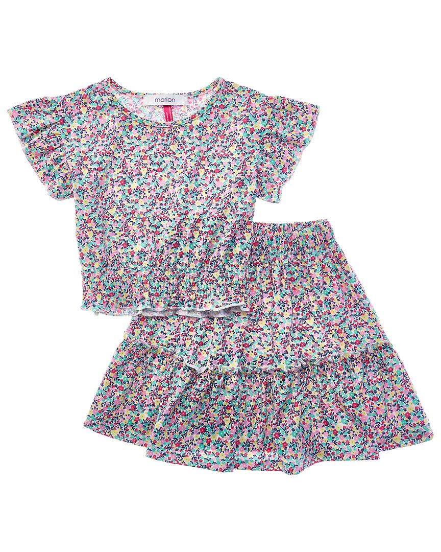 Marion 2pc Floral Top & Skirt Set In Navy