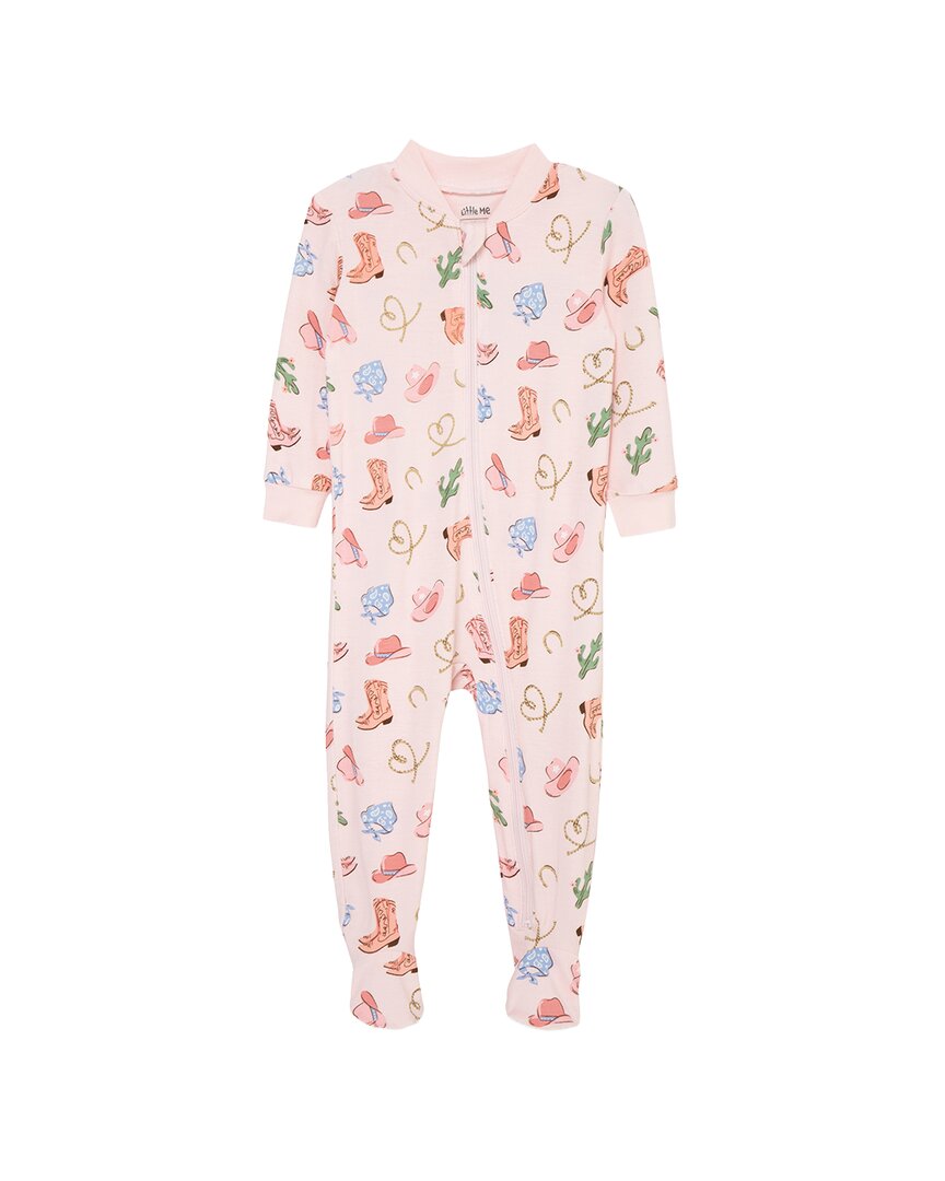 Little Me Cowgirl Zip Front Footie In Pink