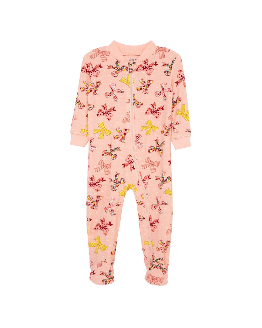 Little Me Bow Zip Front Footie In Pink