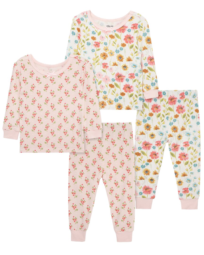Little Me 4pc Floral Bamboo Pajama Set In Pink