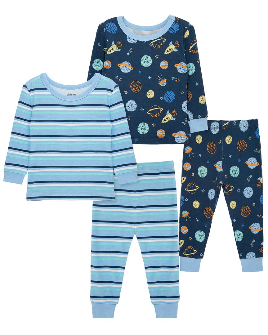 Little Me 4pc Space Bamboo Pajama Set In Blue