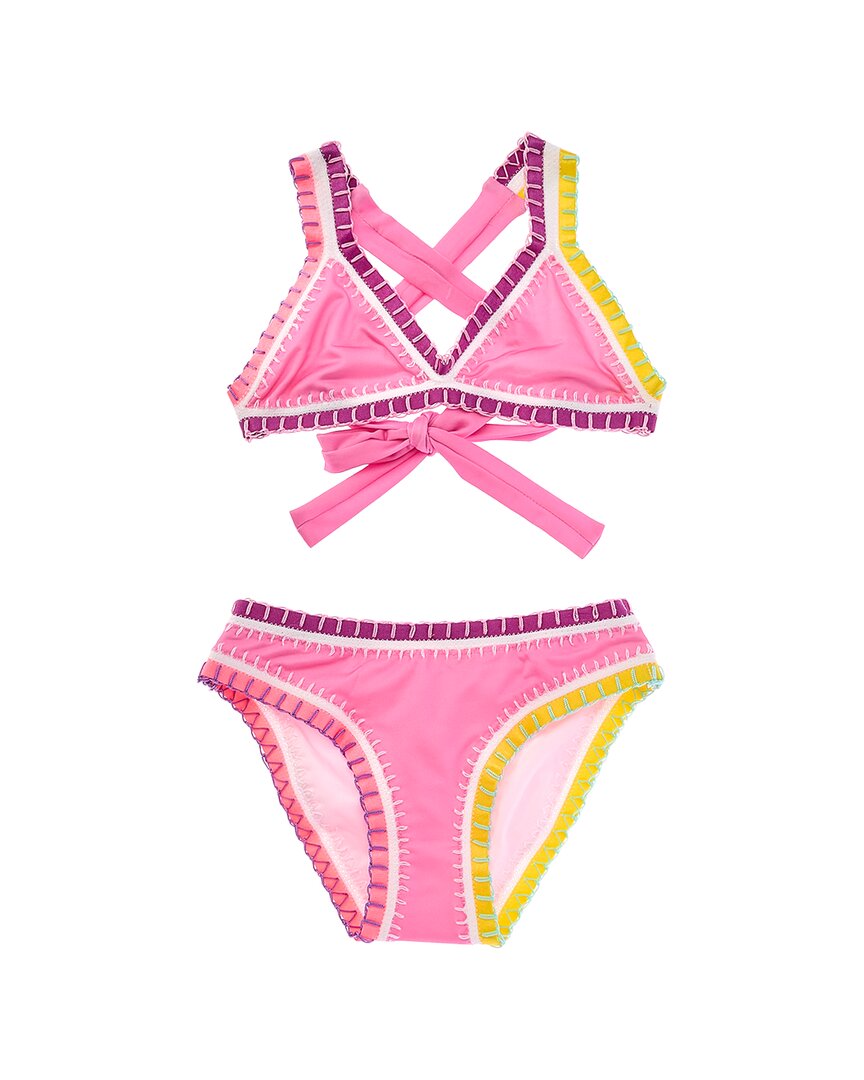 Pq Swim Rainbow Embroidered 2pc Bikini Set In Pink