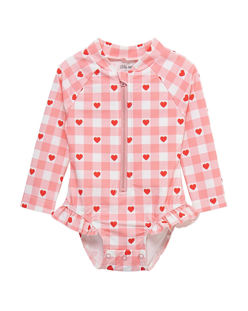 Little Me Heart One-piece Rashguard In Pink