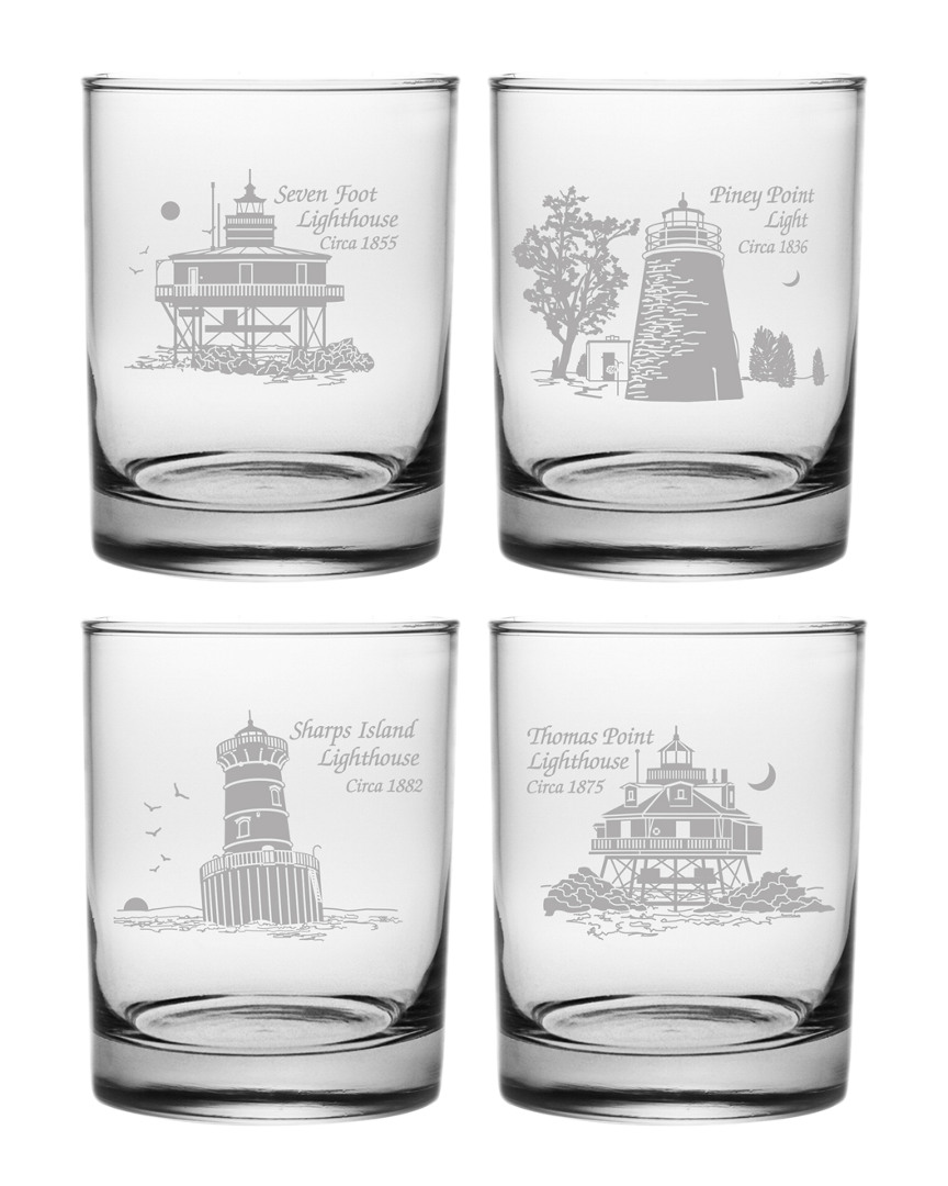 Susquehanna Glass Set Of 4 Chesapeake Lighthouse Collection Rocks Glasses