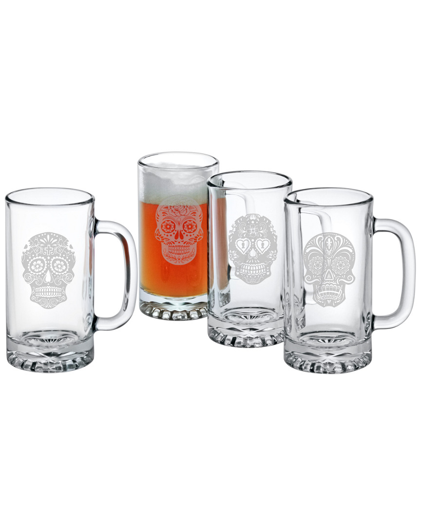 Susquehanna Glass Set Of Four 16oz Dia De Los Muertos Pub Beer Mugs