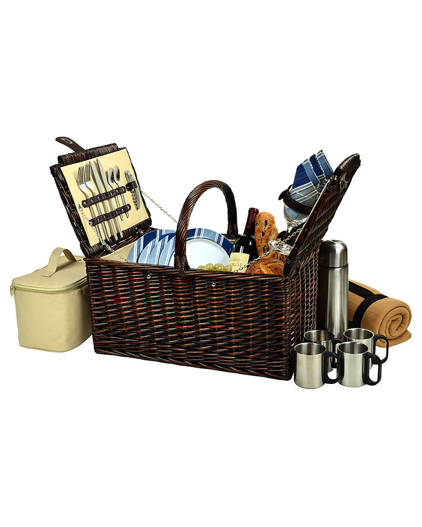 Picnic At Ascot Buckingham Basket For 4 W/ Blanket And Coffee Service