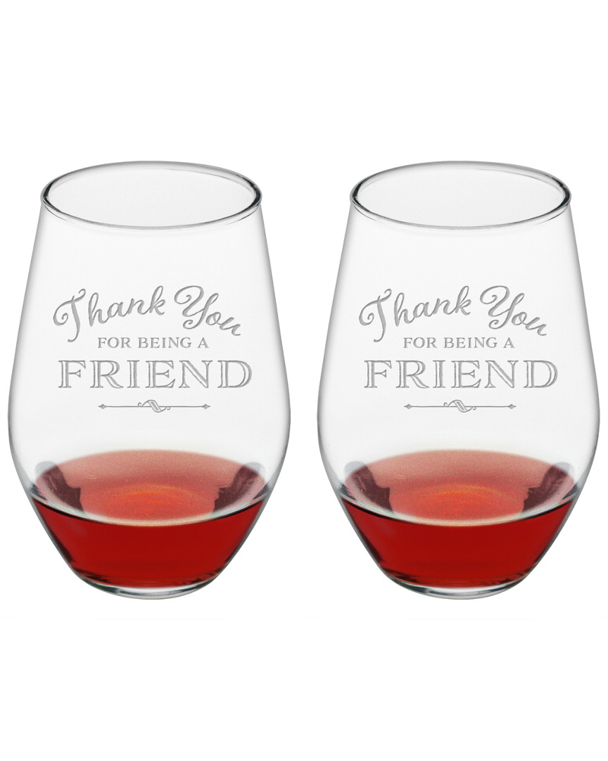 Susquehanna Glass Set Of 2 Thank You For Being A Friend Stemless Wine Glasses