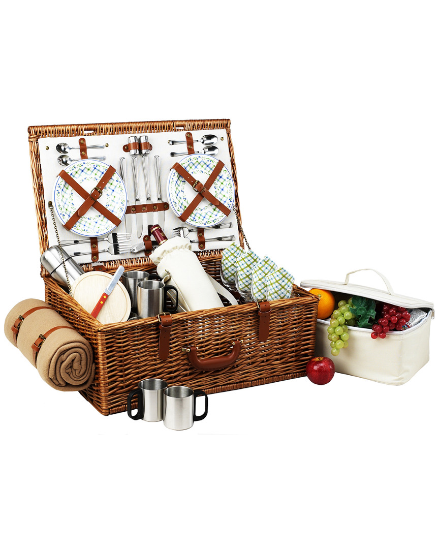 Picnic At Ascot Deluxe Dorset Picnic Basket For 4 With Coffee & Blanket Set