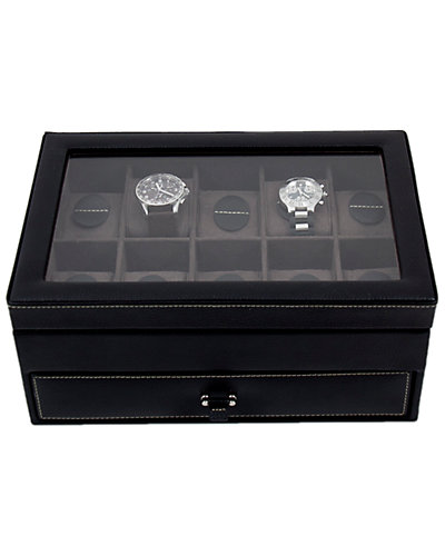 Bey-Berk Leather 10-Watch Case with Glass