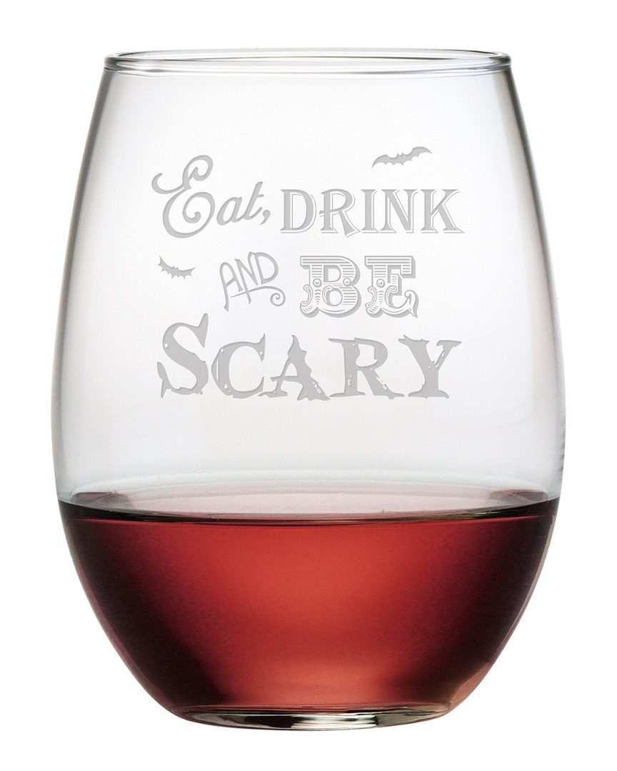 Susquehanna Glass Set Of Four Eat Drink & Be Scary Stemless Wine Glasses