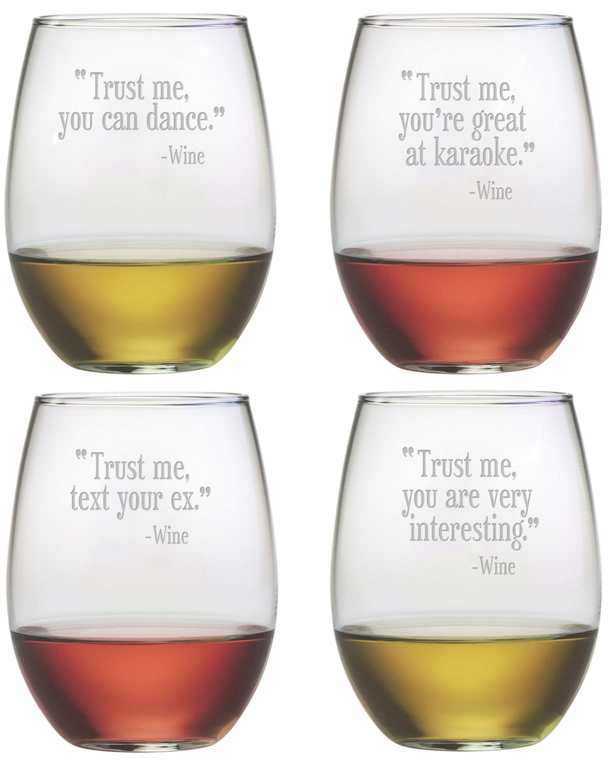 Susquehanna Glass Trust Me Assorted Set Of 4 Stemless Wine Glasses