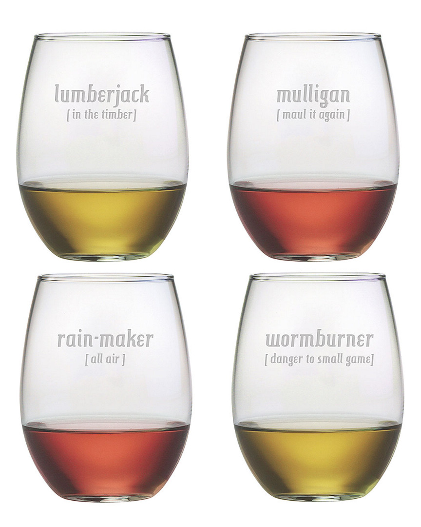 Susquehanna Glass Golf Lingo Set Of 4 21oz Stemless Wine Glasses