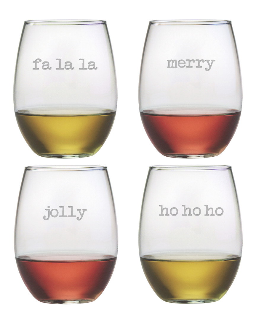 Susquehanna Glass Christmas Set Of 4 Stemless Wine Glasses 21oz