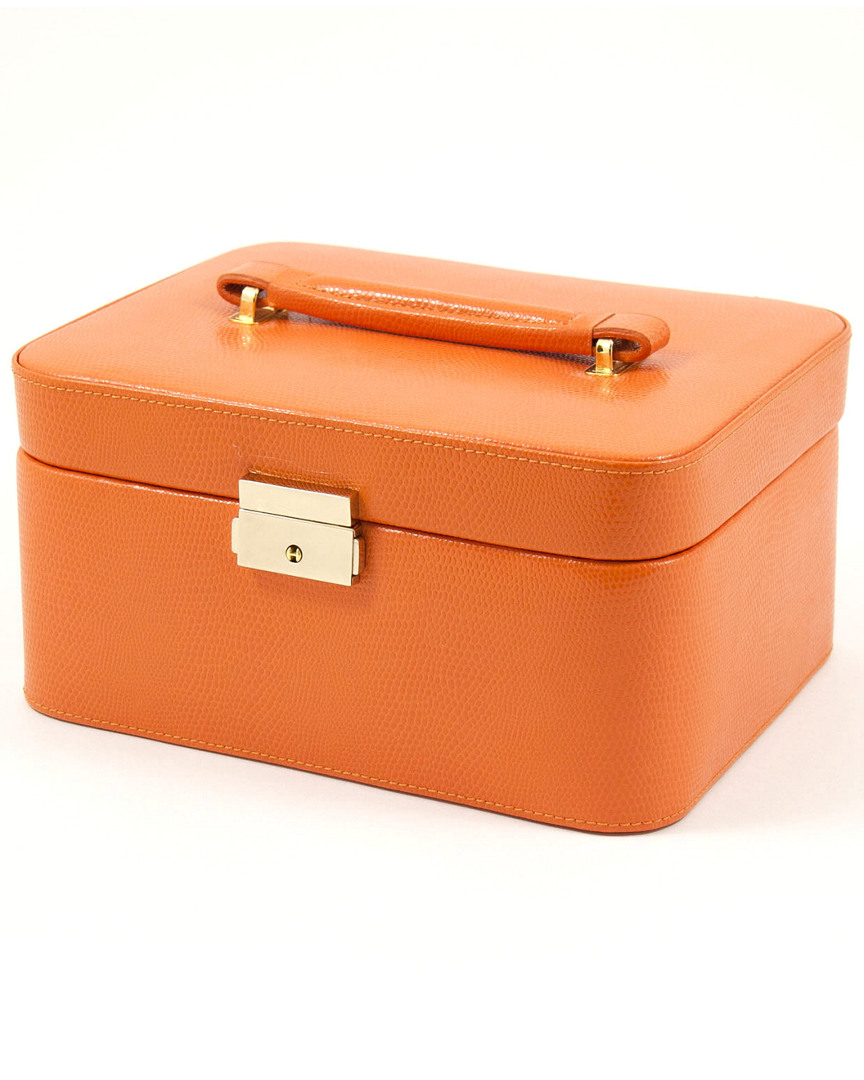 Bey-berk Monogrammed Lizard Leather Jewelry Box In Orange