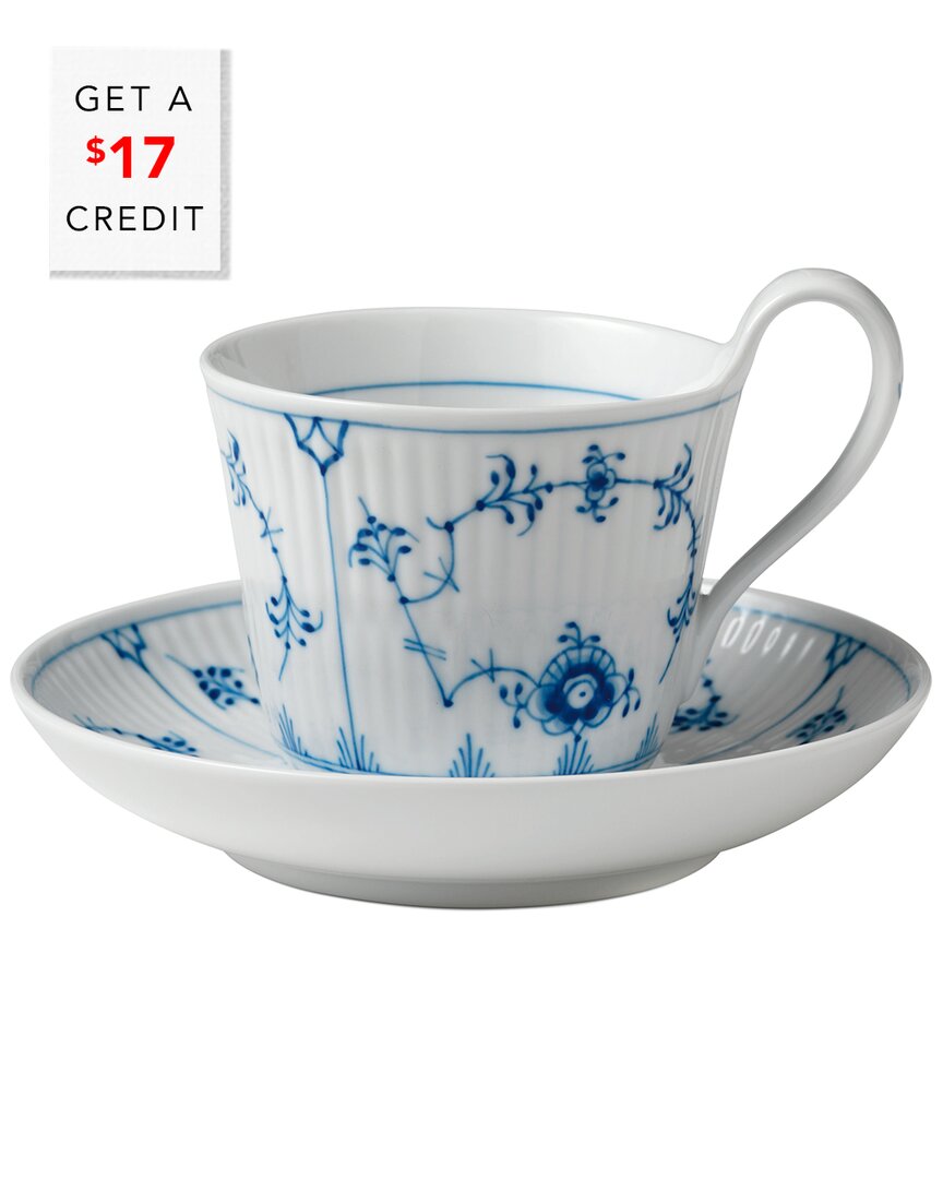 Shop Royal Copenhagen Blue Fluted Plain High Handle Cup & Saucer With $17 Credit