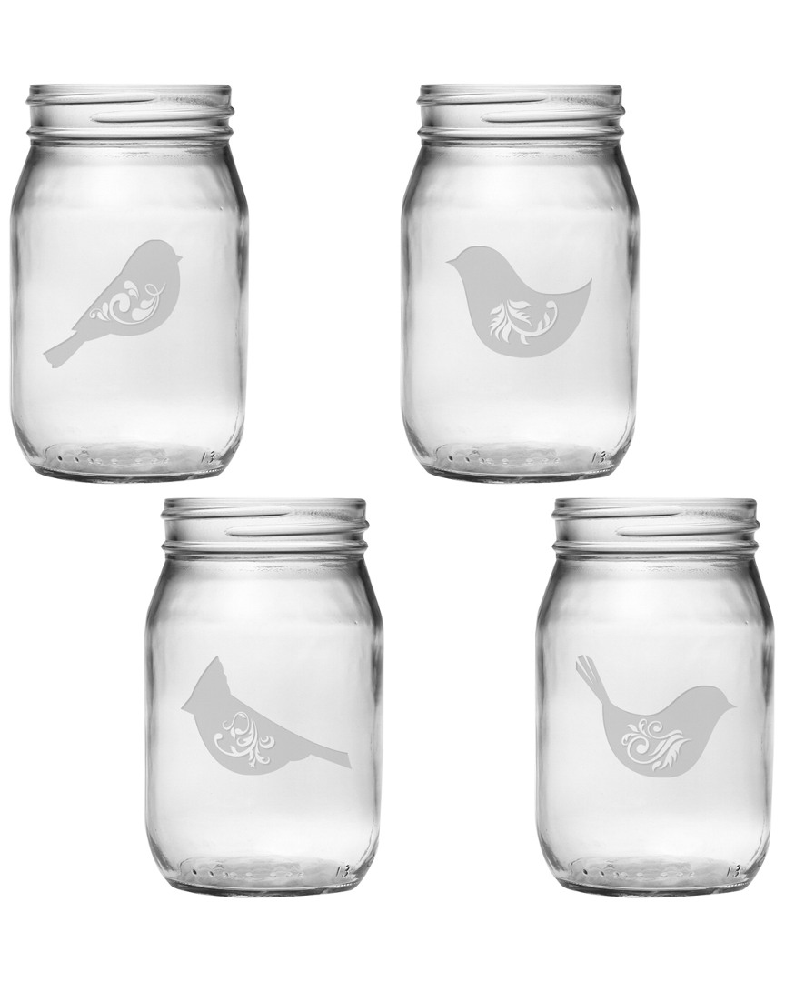 Susquehanna Glass Birds Of A Feather Set Of 4 16oz Mason Jars