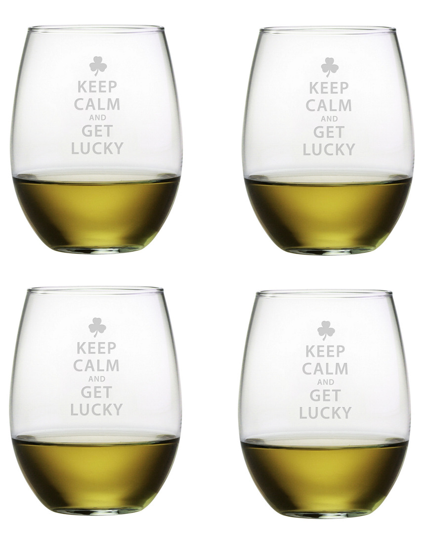 Susquehanna Keep Calm & Get Lucky Set Of 4 21oz Stemless Glasses