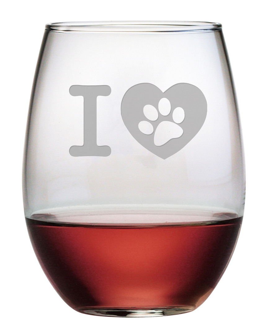 Susquehanna I Heart My Dog Set Of Four 21oz Stemless Wine Glasses