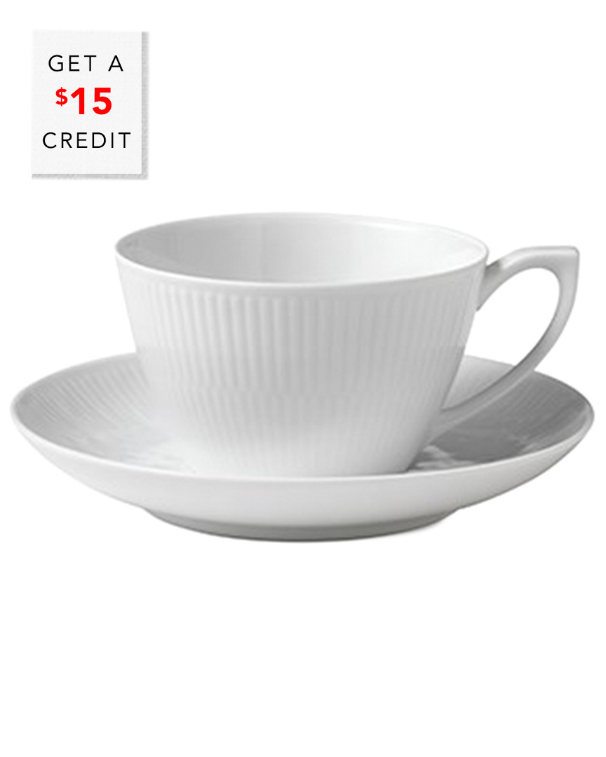 Royal Copenhagen White Fluted Tea Cup & Saucer With $15 Credit In Nocolor