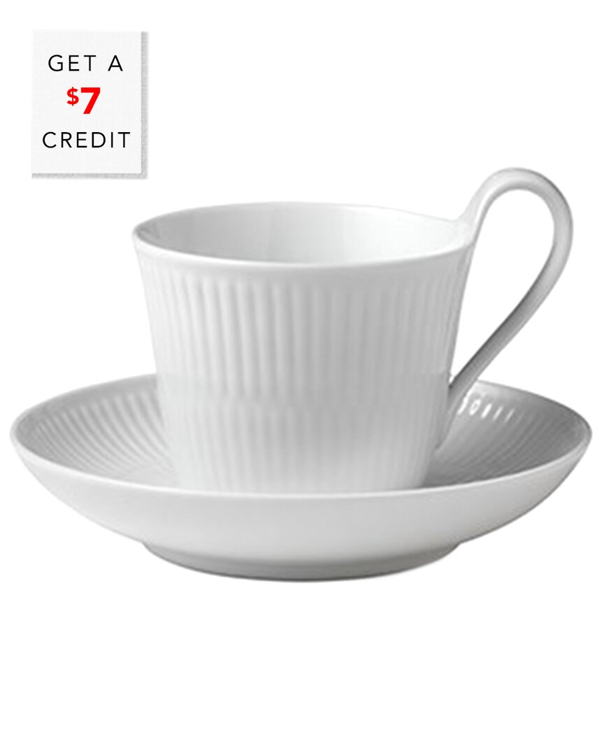 Royal Copenhagen White Fluted High Handle Cup & Saucer With $7 Credit