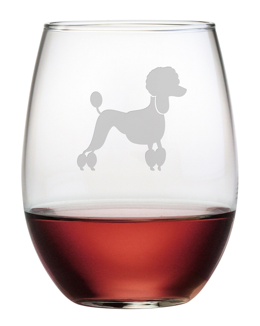 Susquehanna Glass Set Of Four 21oz French Poodle Stemless Wine Glasses