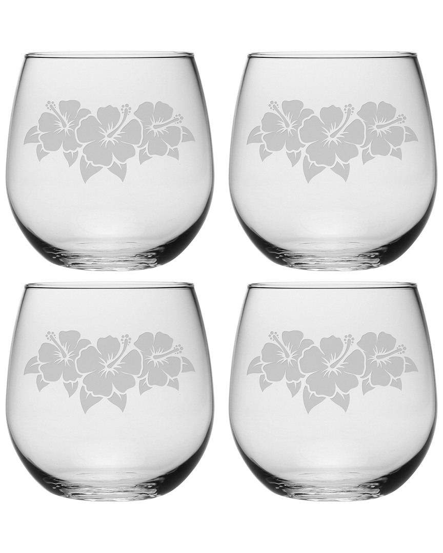 Susquehanna Glass Set Of 4 Hibiscus Stemless Wine Glasses