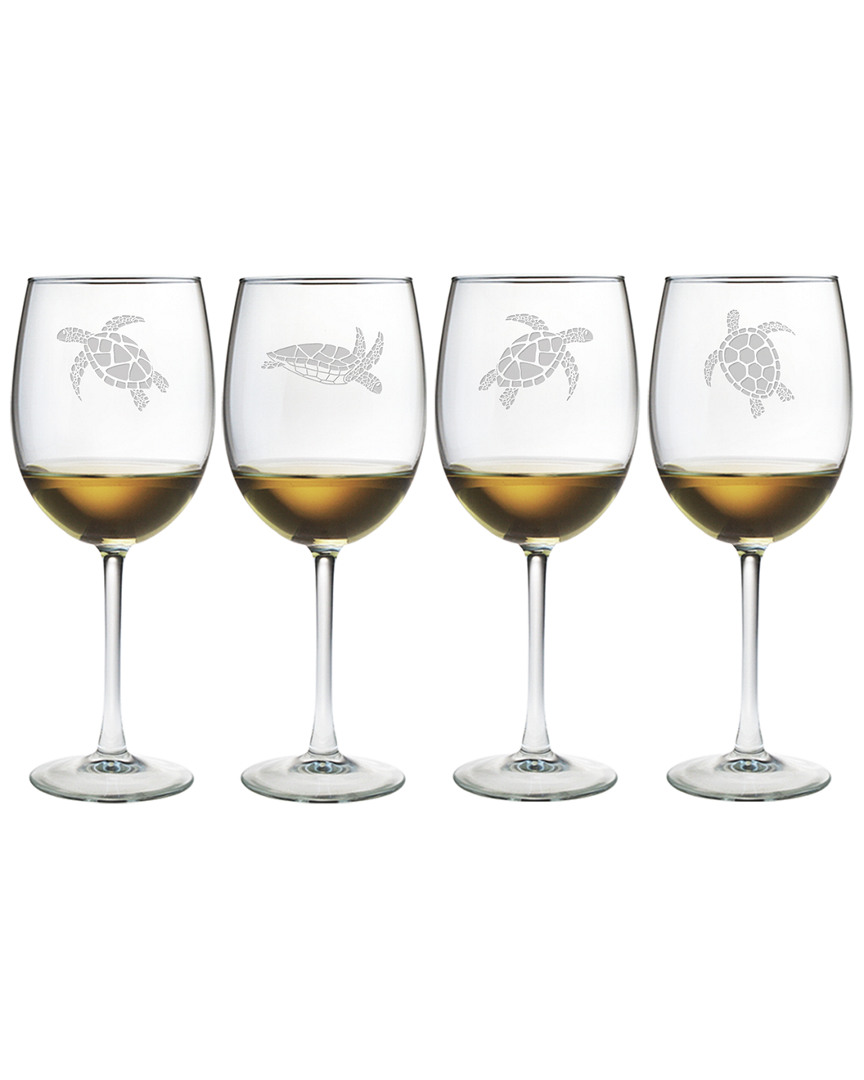 Susquehanna Glass Set Of 4 Sea Turtles Wine Glasses
