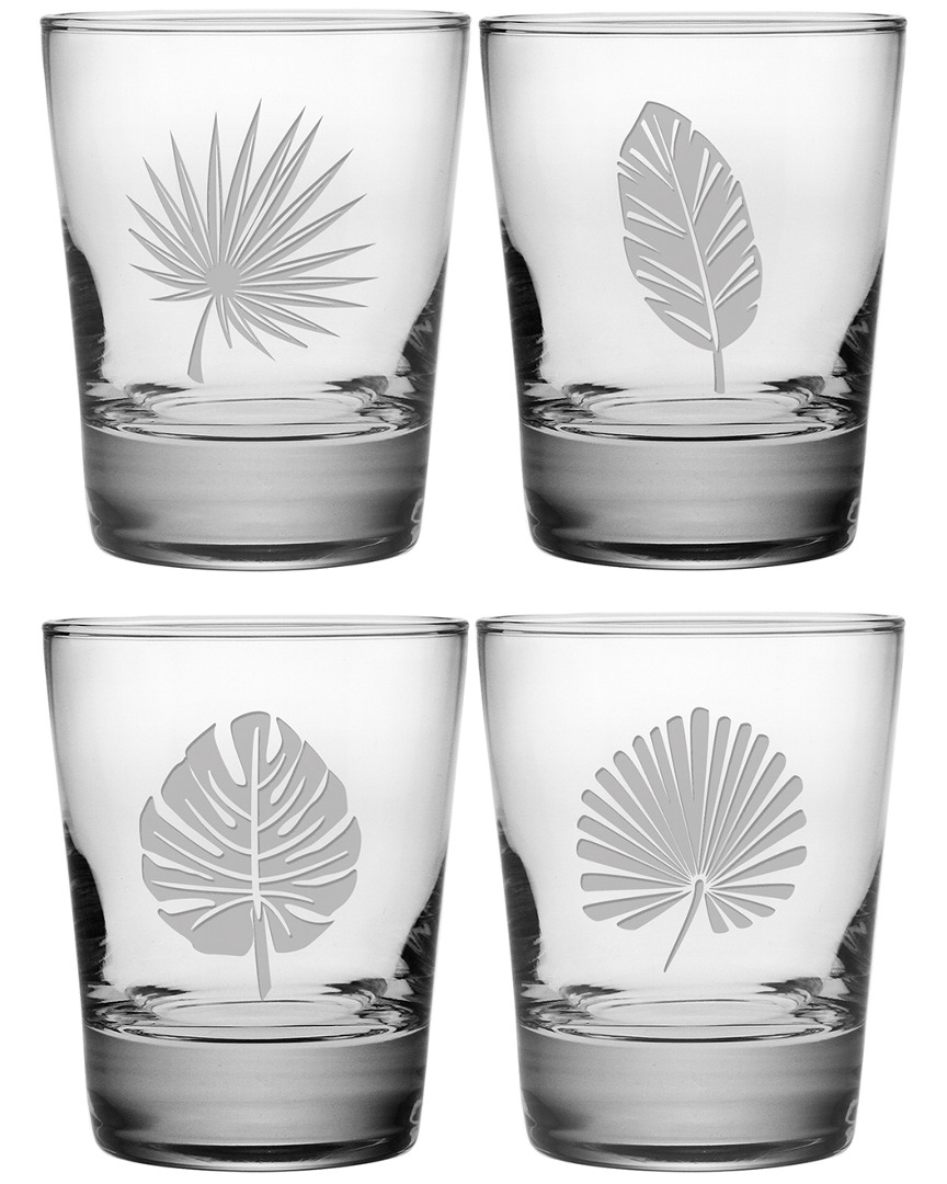Susquehanna Glass Set Of 4 Tropical Foliage Assortment Heavy Based Dof Glasses