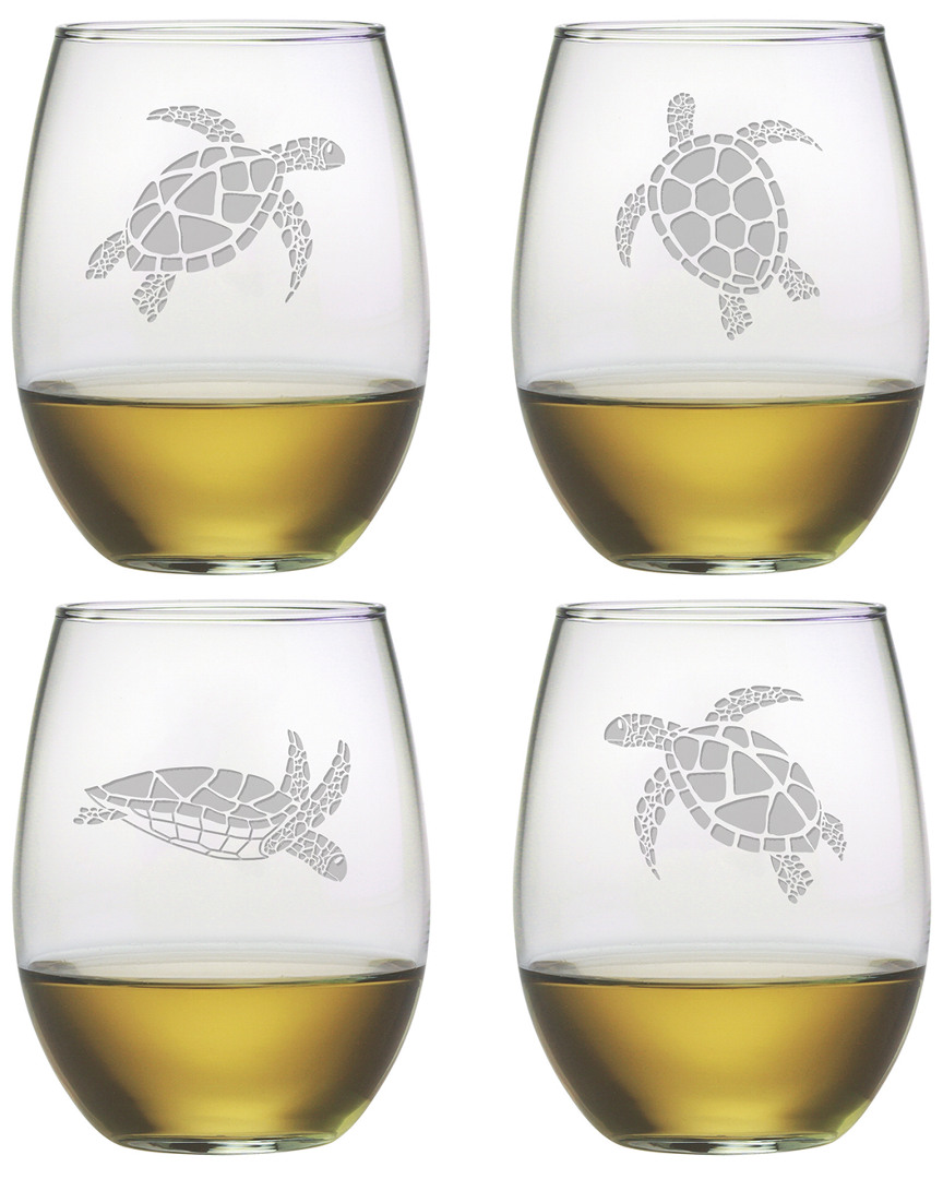 Susquehanna Glass Set Of 4 Sea Turtles Assortment Stemless Wine Glasses