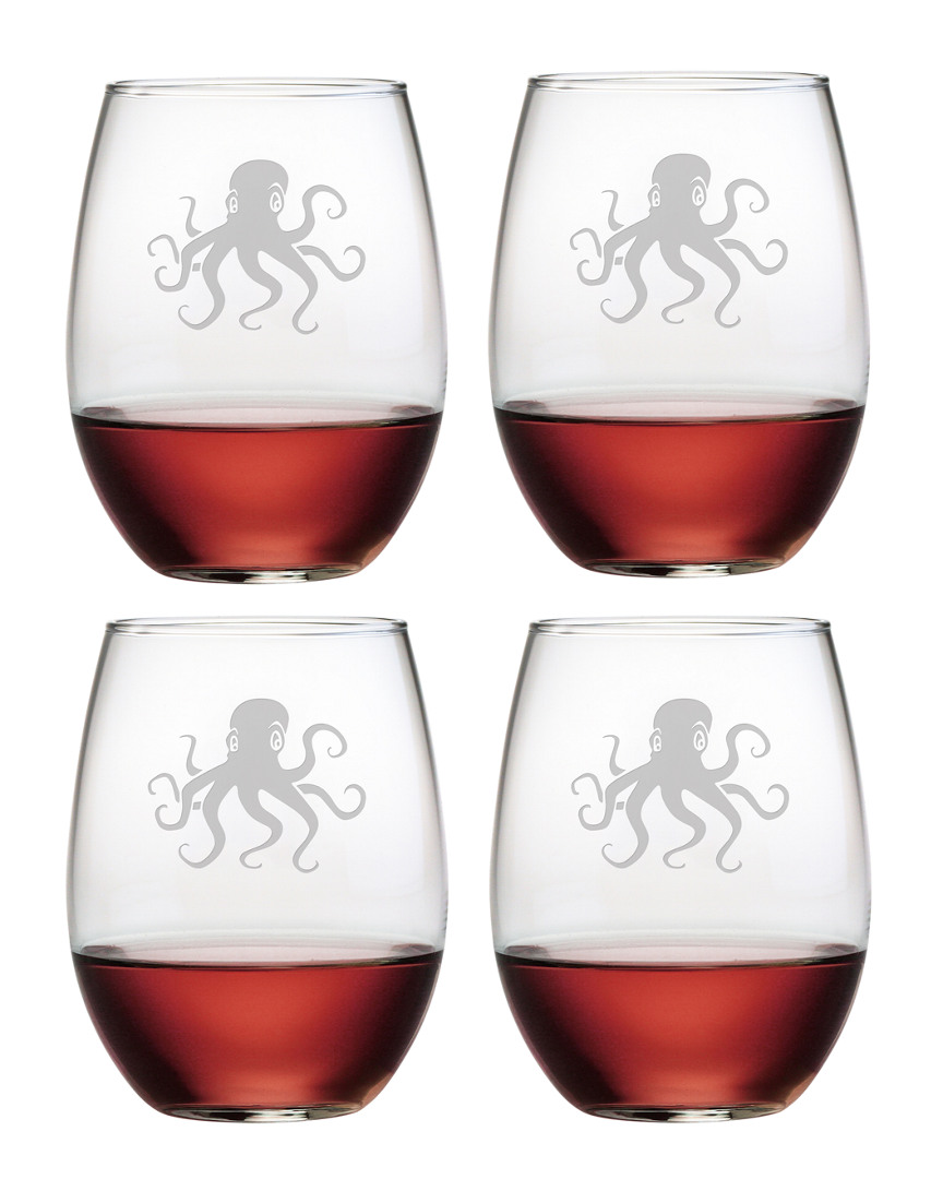 Susquehanna Glass Set Of Four Octopus 21oz Stemless Wine Glasses