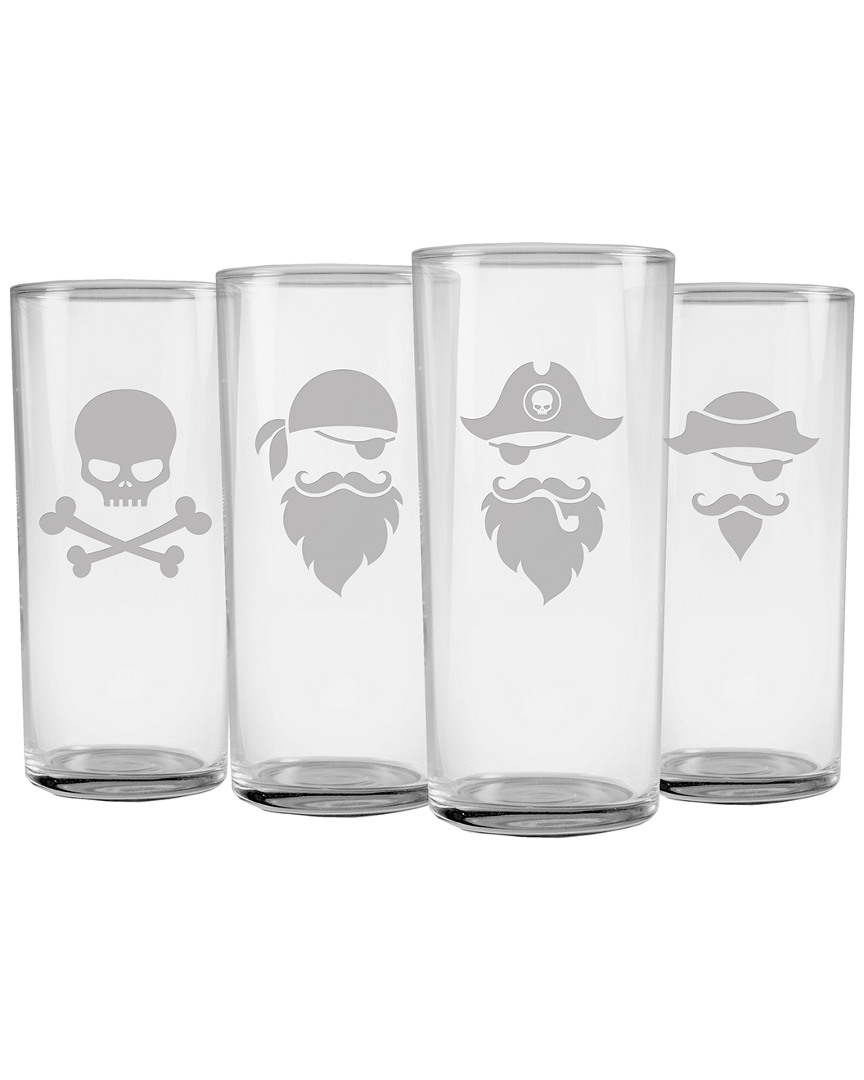 Susquehanna Glass Set Of Four Pirate Faces Slim Hiball Glasses