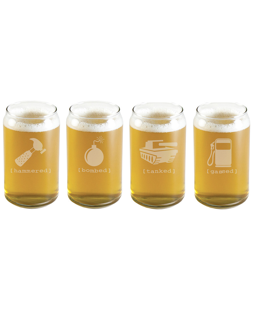 Susquehanna Glass Set Of Four Mr. Tipsy Glass Beer Cans