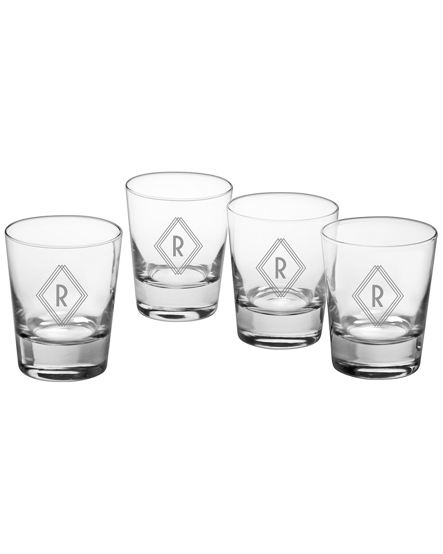 Susquehanna Glass Set Of Four Deco Diamond Monogram Tumblers