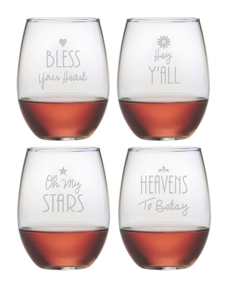 Susquehanna Glass Southern Sayings Set Of Four 21oz Stemless Wine Glasses