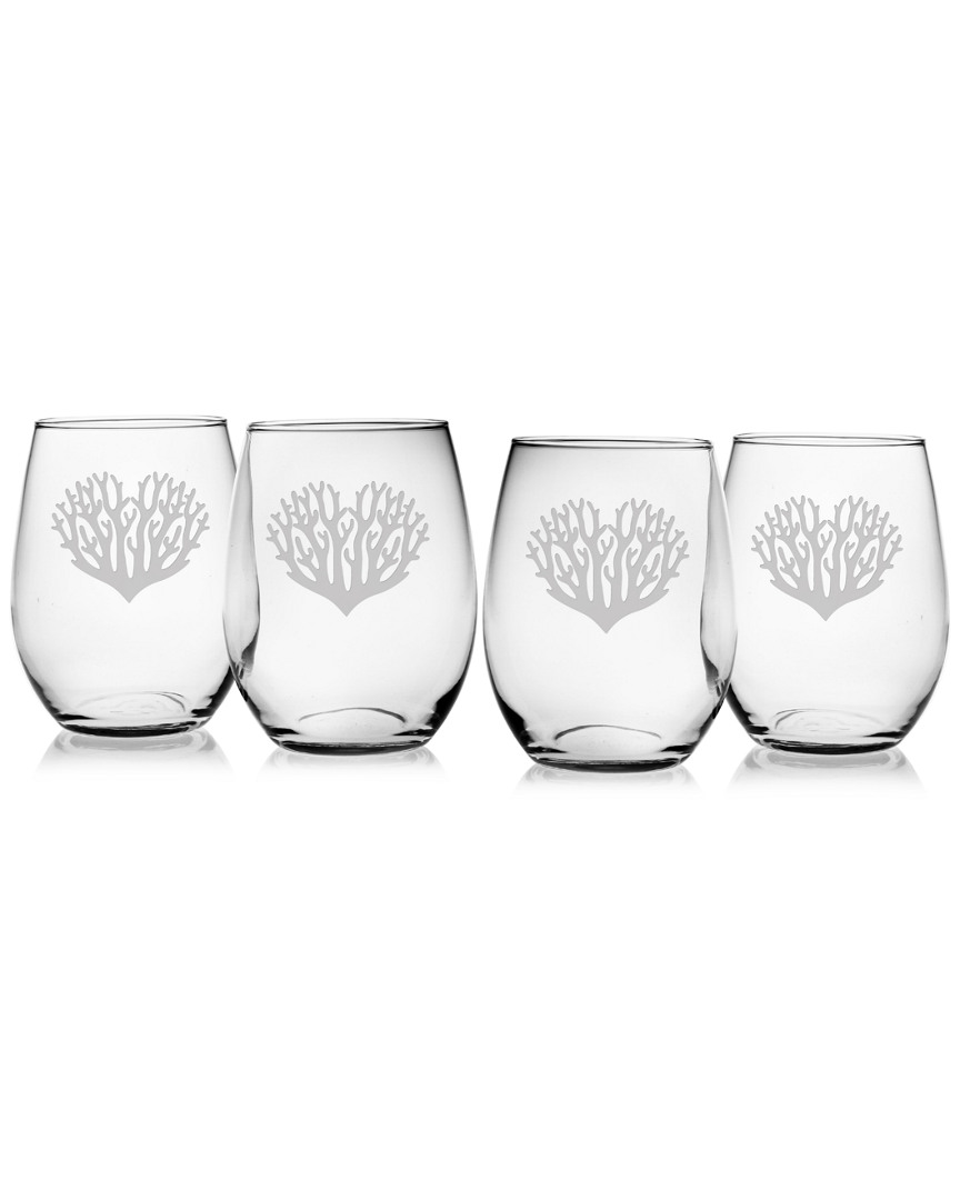 Susquehanna Glass Coral Heart Set Of 4 Stemless Glasses