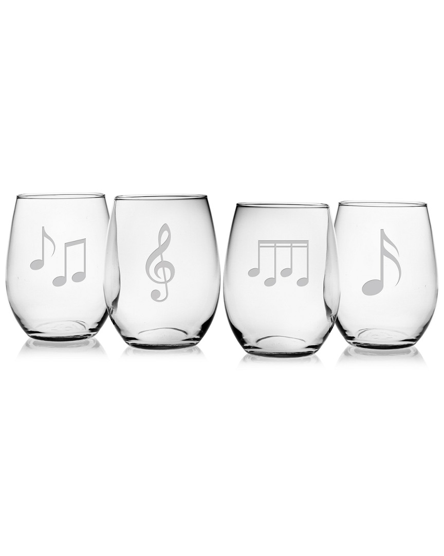 Susquehanna Glass Musical Notes Set Of 4 Stemless Wine Glasses