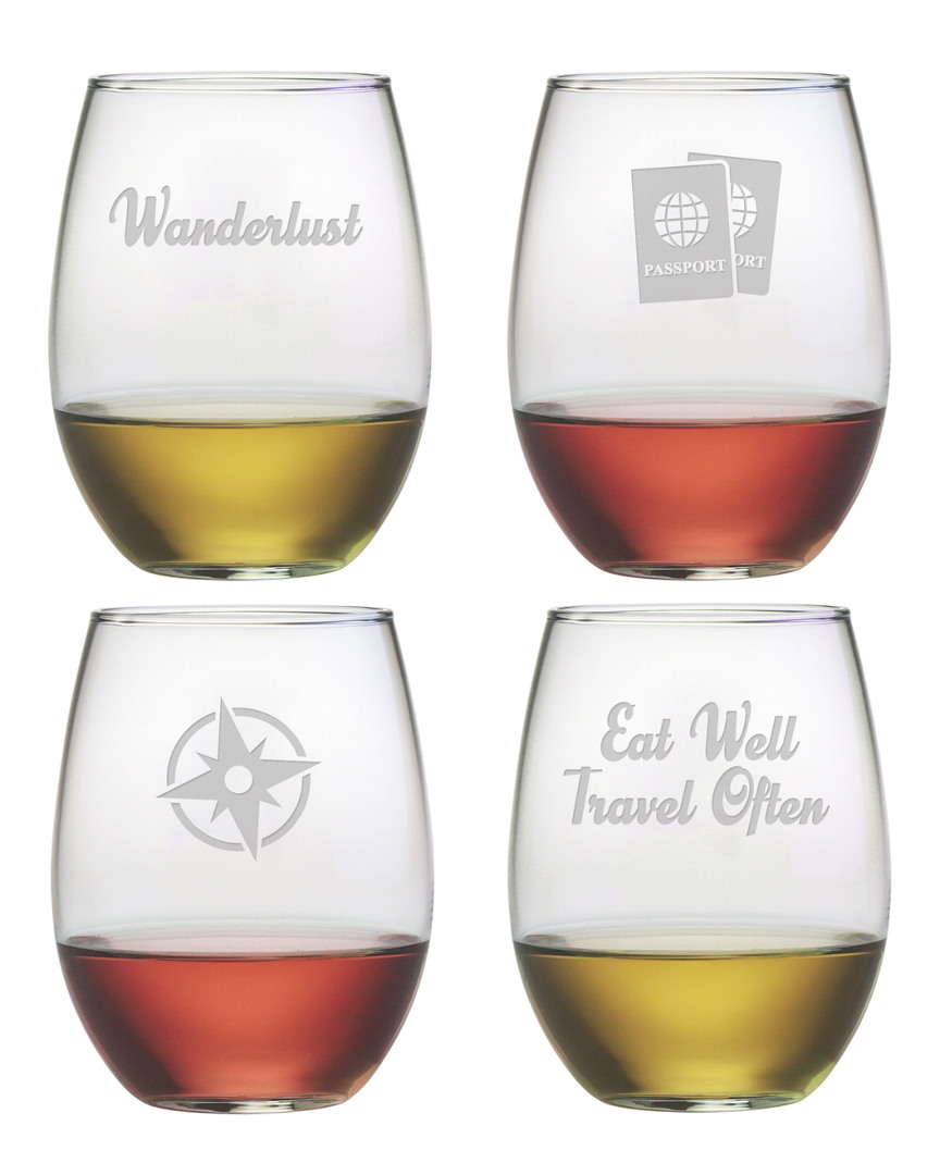 Susquehanna Glass Travel Icons Set Of 4 Stemless Wine Glasses