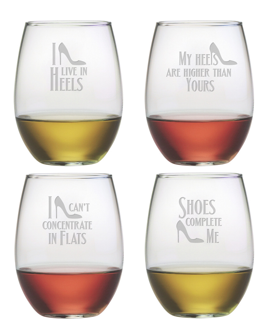 Susquehanna Glass Shoe Quotes Set Of Four 21oz Stemless Wine Glasses