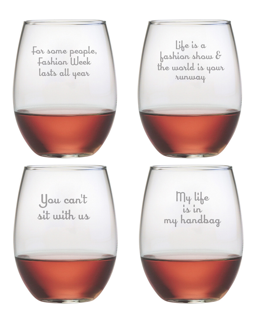 Susquehanna Glass Fashion Quotes Set Of Four 21oz Stemless Wine Glasses