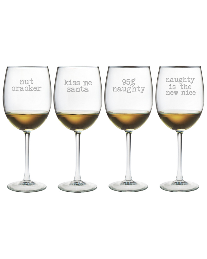 Susquehanna Glass Set Of Four Naughty Christmas 19oz Wine Glasses