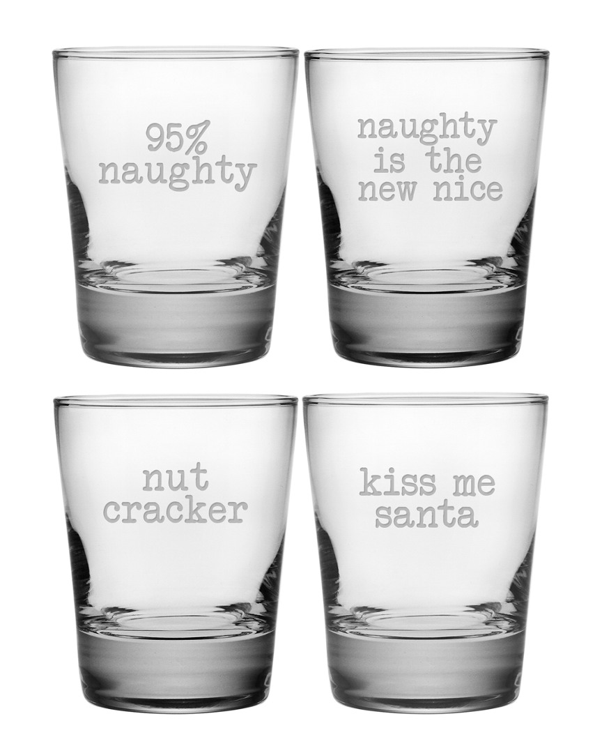 Susquehanna Glass Set Of 4 Naughty Christmas Double Old Fashoined Glasses 13oz
