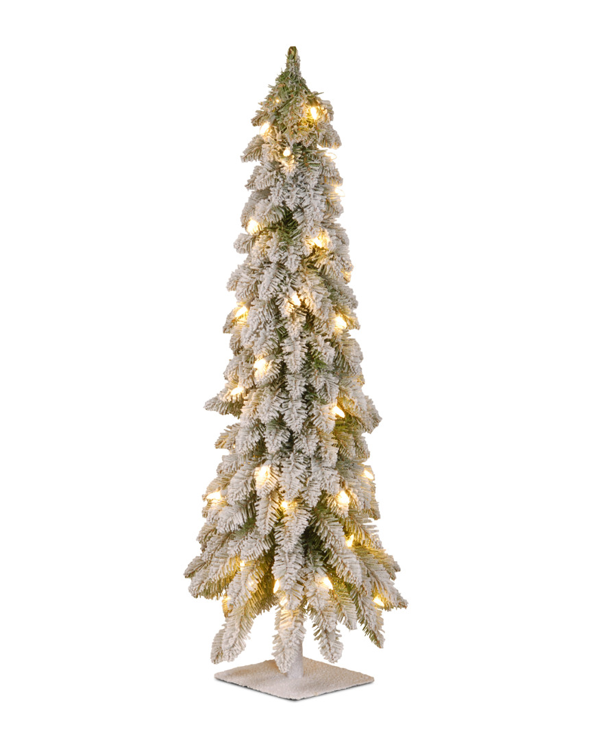 National Tree Company 3ft Snowy Downswept Forest Tree With Clear Lights