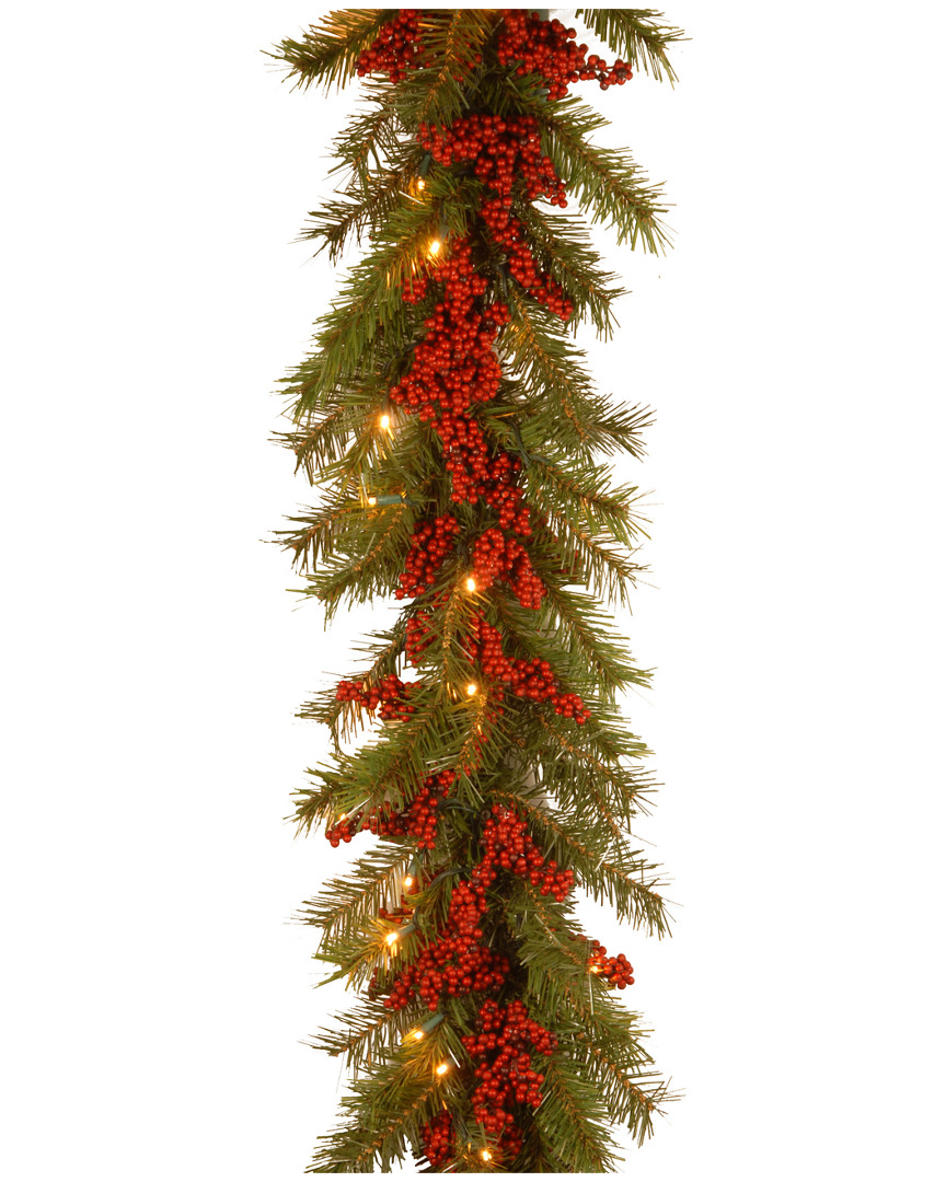 National Tree Company 9ft Decorative Valley Pine Garland With Battery Operated Warm White Led Lights