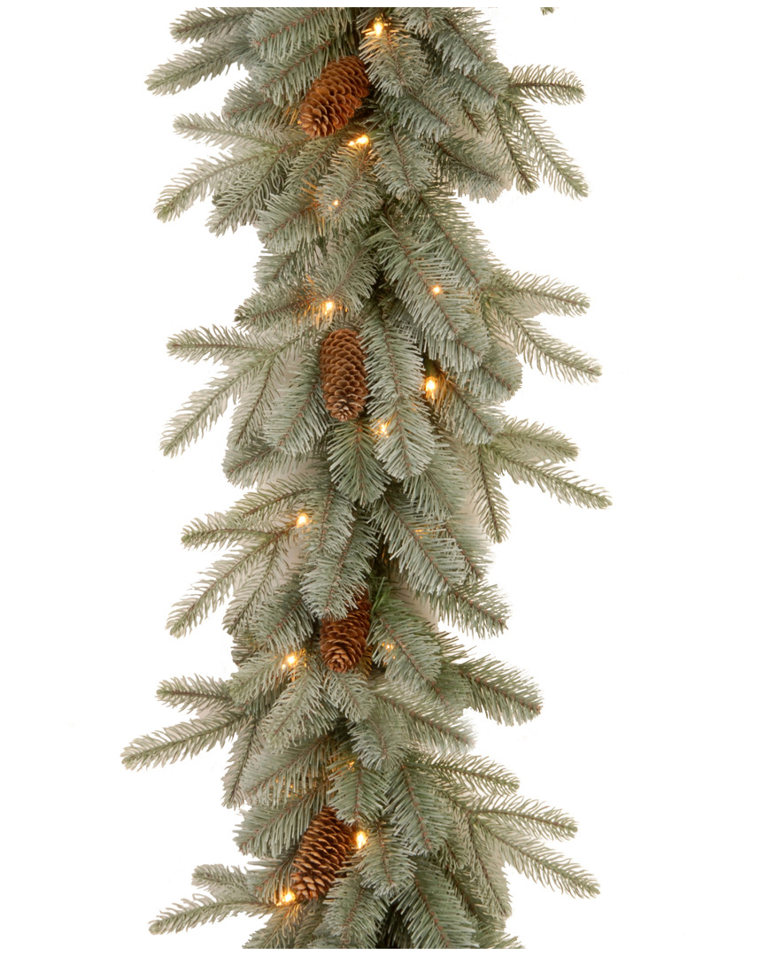 National Tree Company 9ft Feel-real Frosted Arctic Spruce Garland With Clear Lights