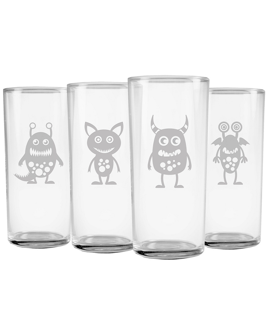Susquehanna Glass Set Of Four Not-so-scary-monsters Assortment Slim Hiball Glasses